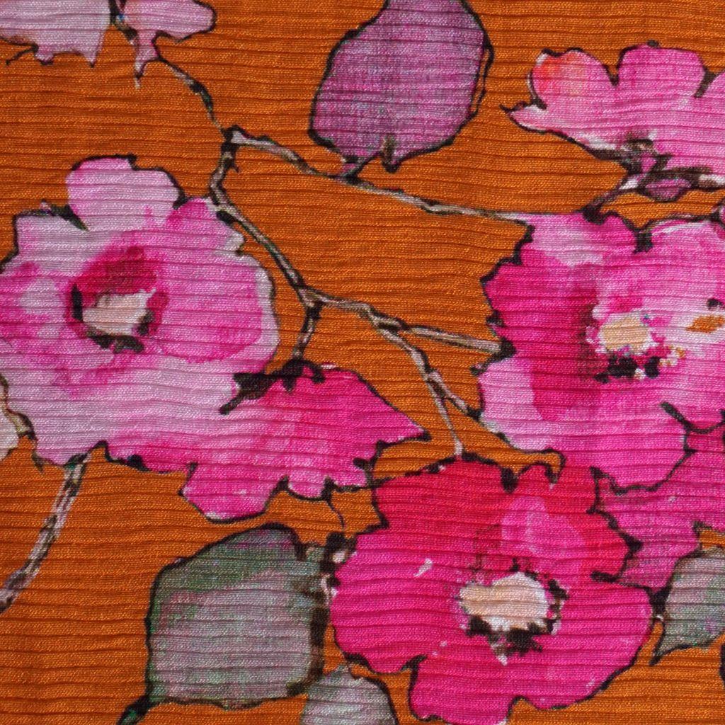 Viskose Plissé Blumen orange pink